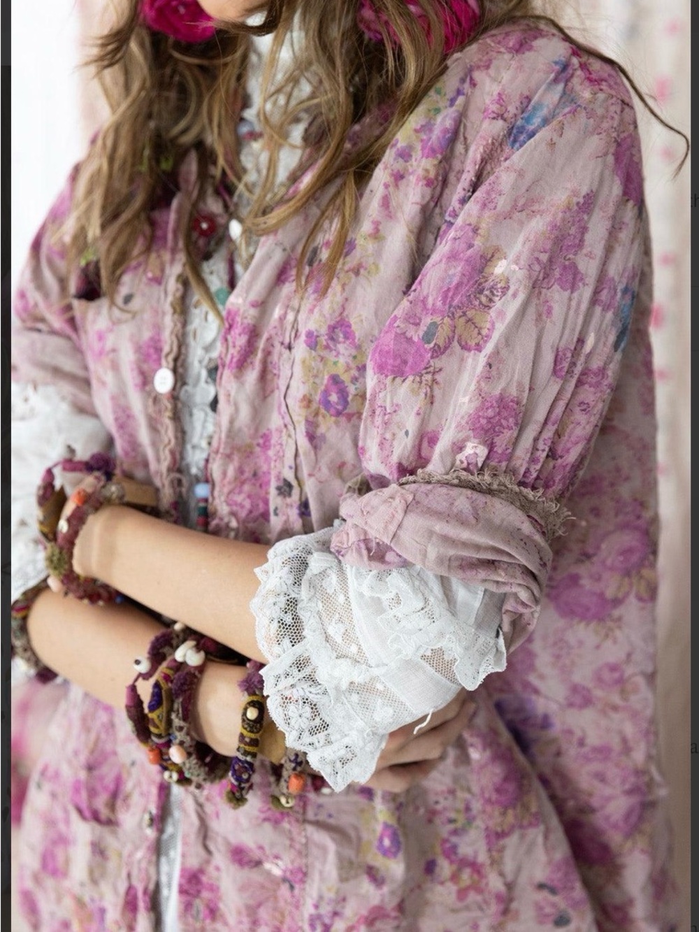 magnolia Pearl Rosewalk Bohemian Pink Floral Duster Coat OS - Picture 3 of 11